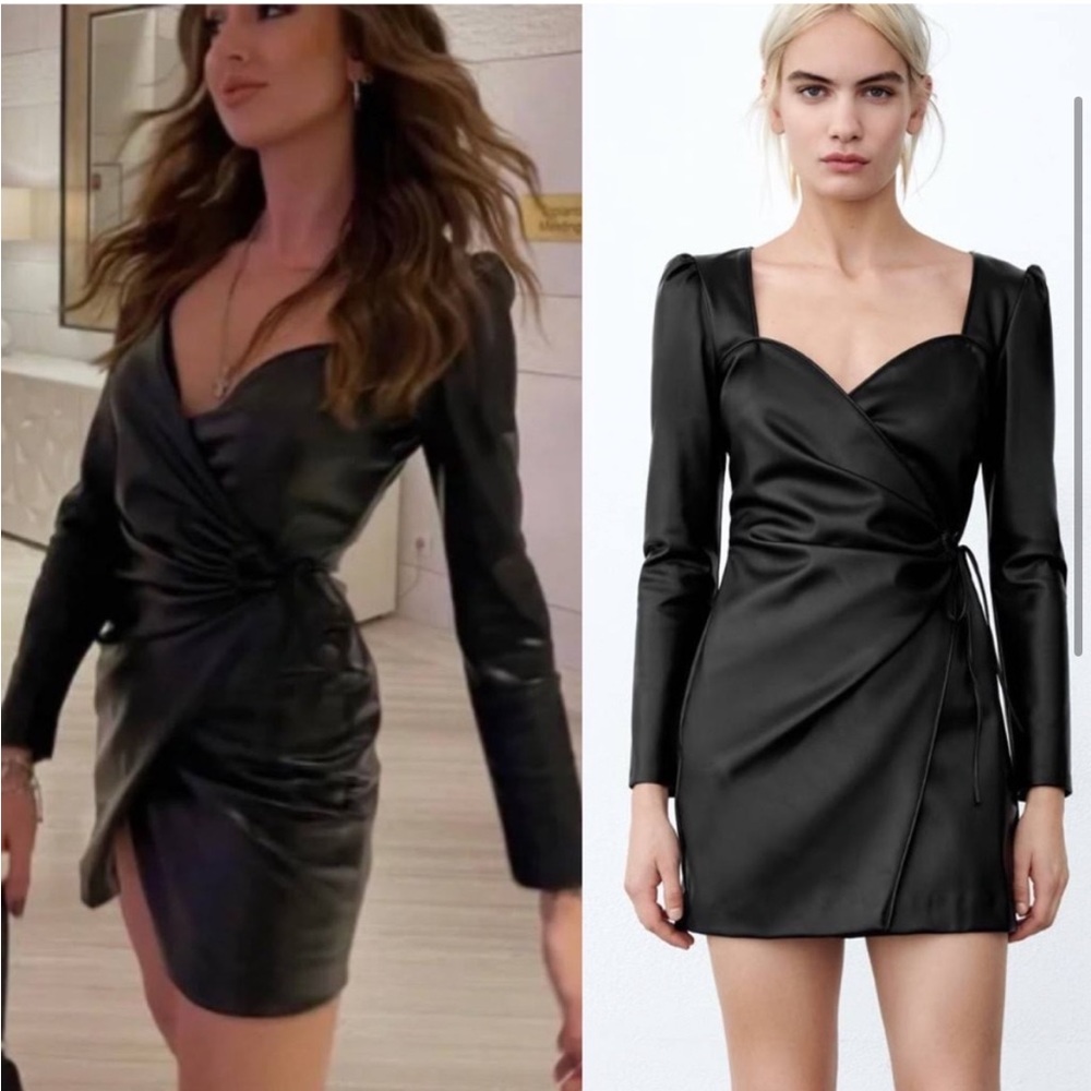 Zara Black Faux Leather Long Sleeve Mini Dress Blogger Fave Size XS - Picture 2 of 8